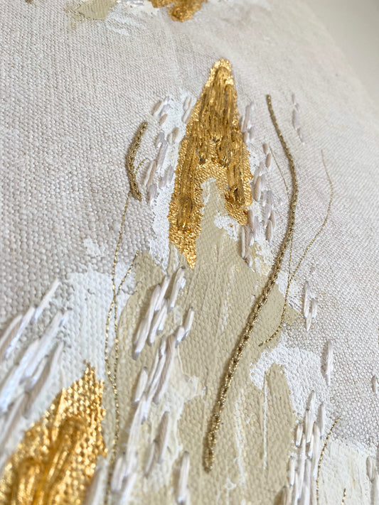 Tenture, broderie, peinture, feuille d'or, mouvement, mer