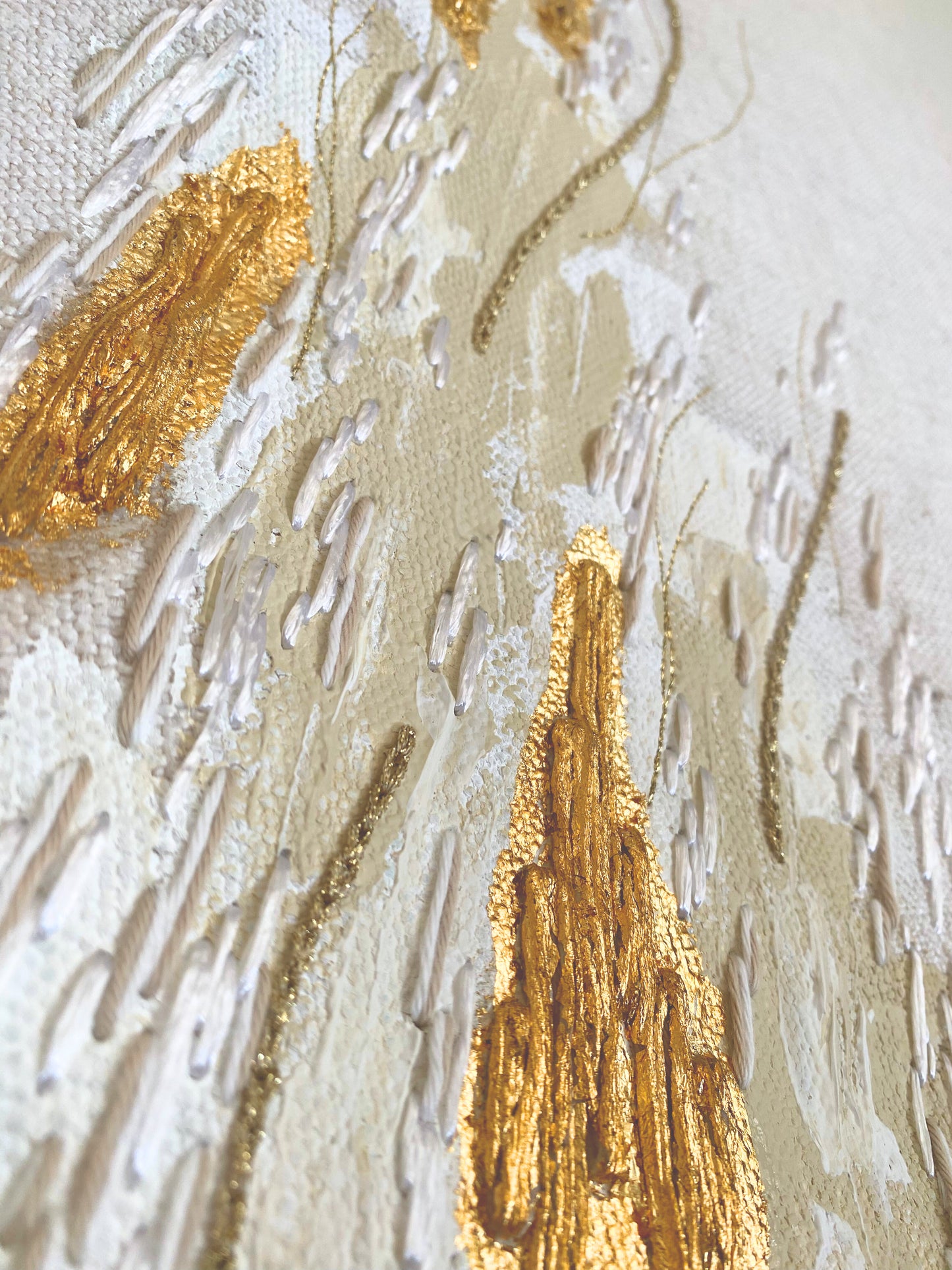 Tenture, broderie, mouvement, Océan, or